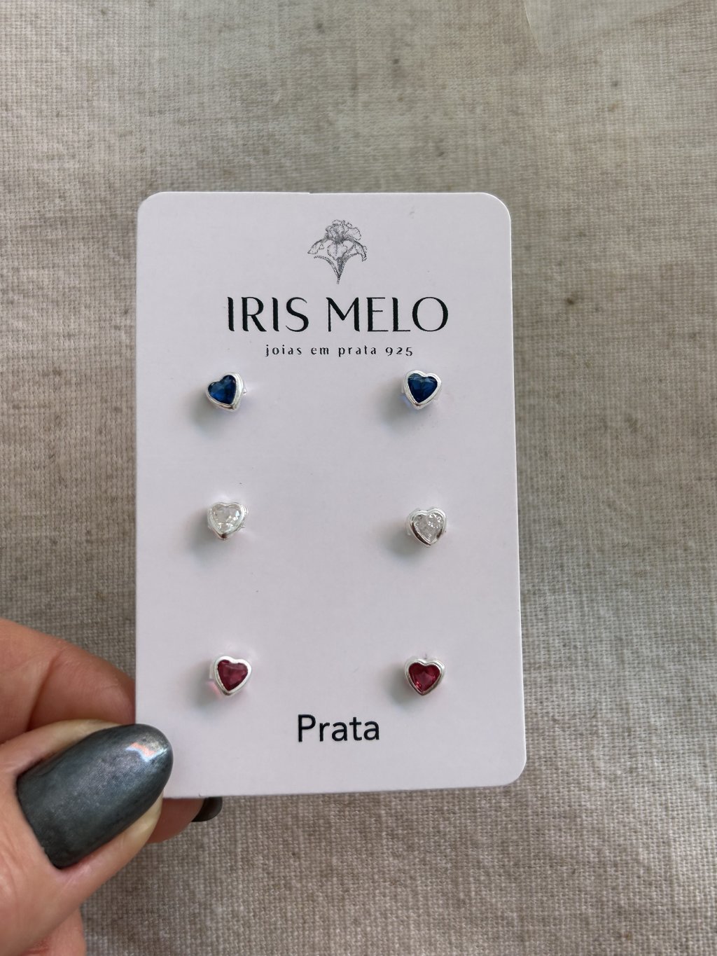TRIOS DE BRINCOS PEDRAS CORAÇÕES COLOR