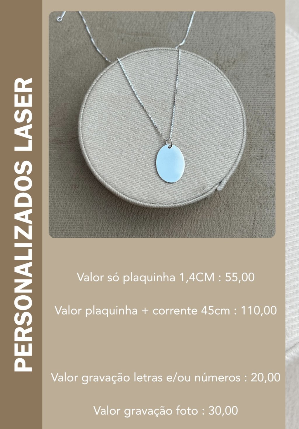 COLAR OVAL PERSONALIZADO LASER