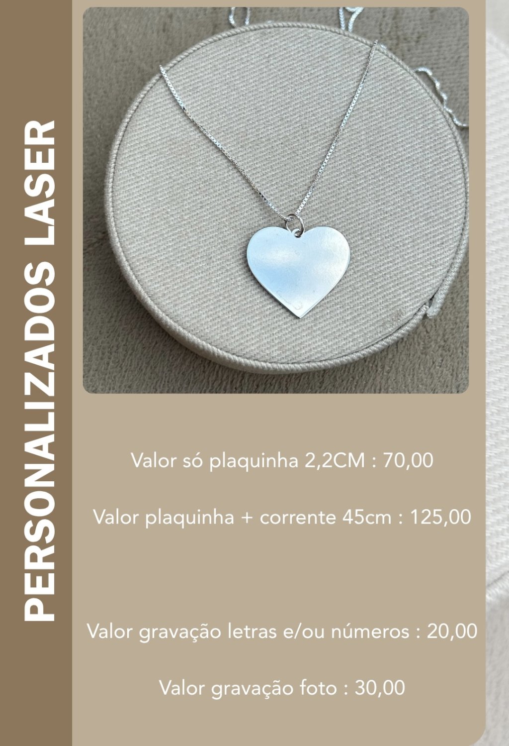 COLAR CORAÇÃO PERSONALIZADO LASER