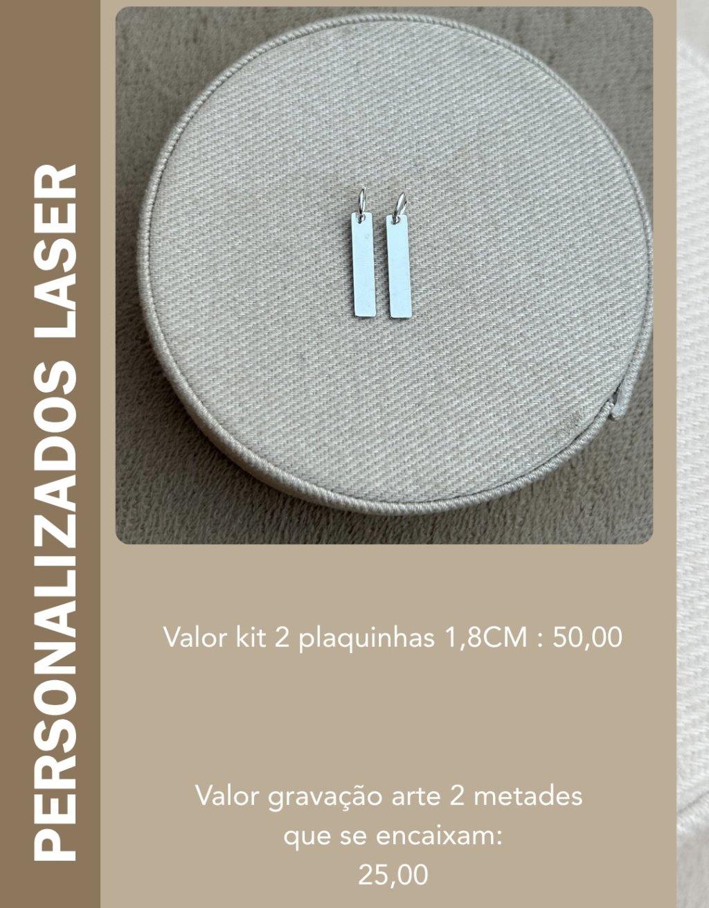 KIT 2 PINGENTES PLAQUINHAS PERSONALIZADO LASER