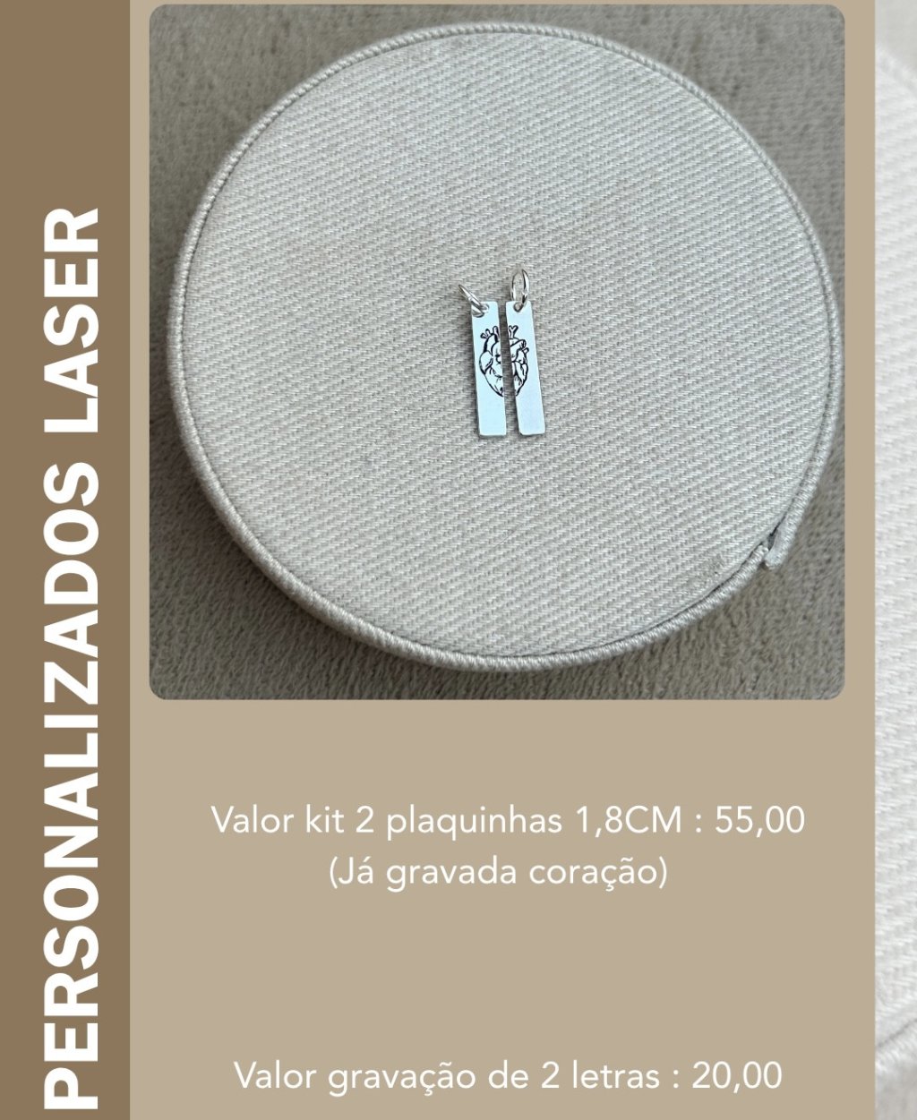KIT 2 PLAQUINHAS CORAÇÃO PERSONALIZADO LASER
