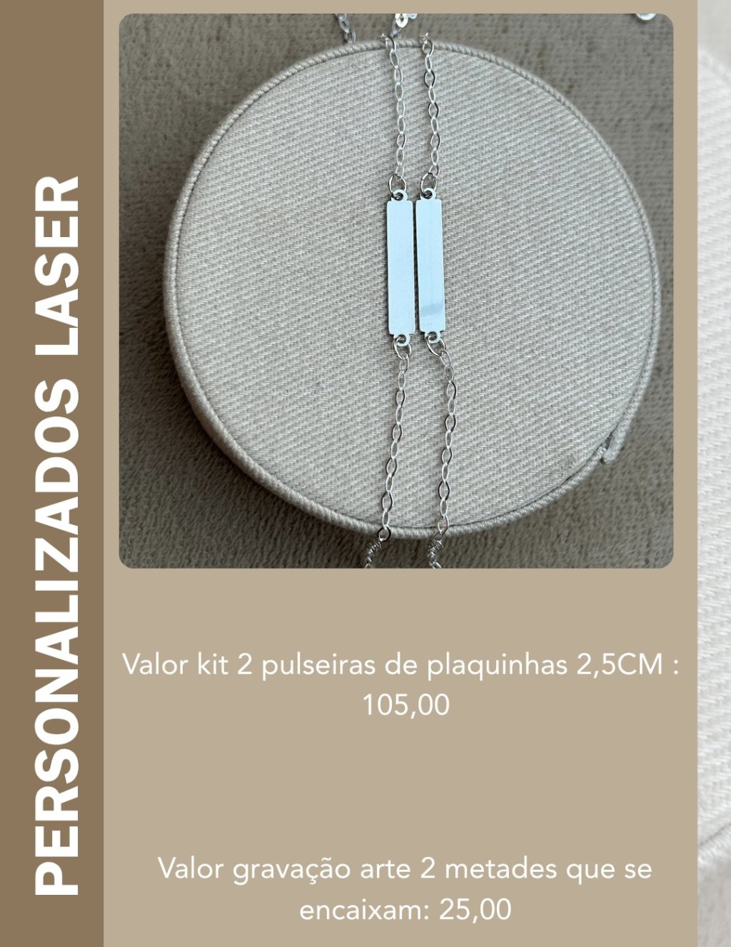 KIT PULSEIRAS PLAQUINHAS PERSONALIZADO LASER