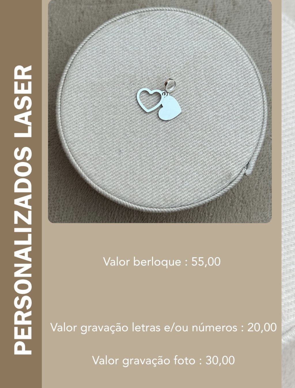 BERLOQUE CORAÇÃO PERSONALIZADO LASER 