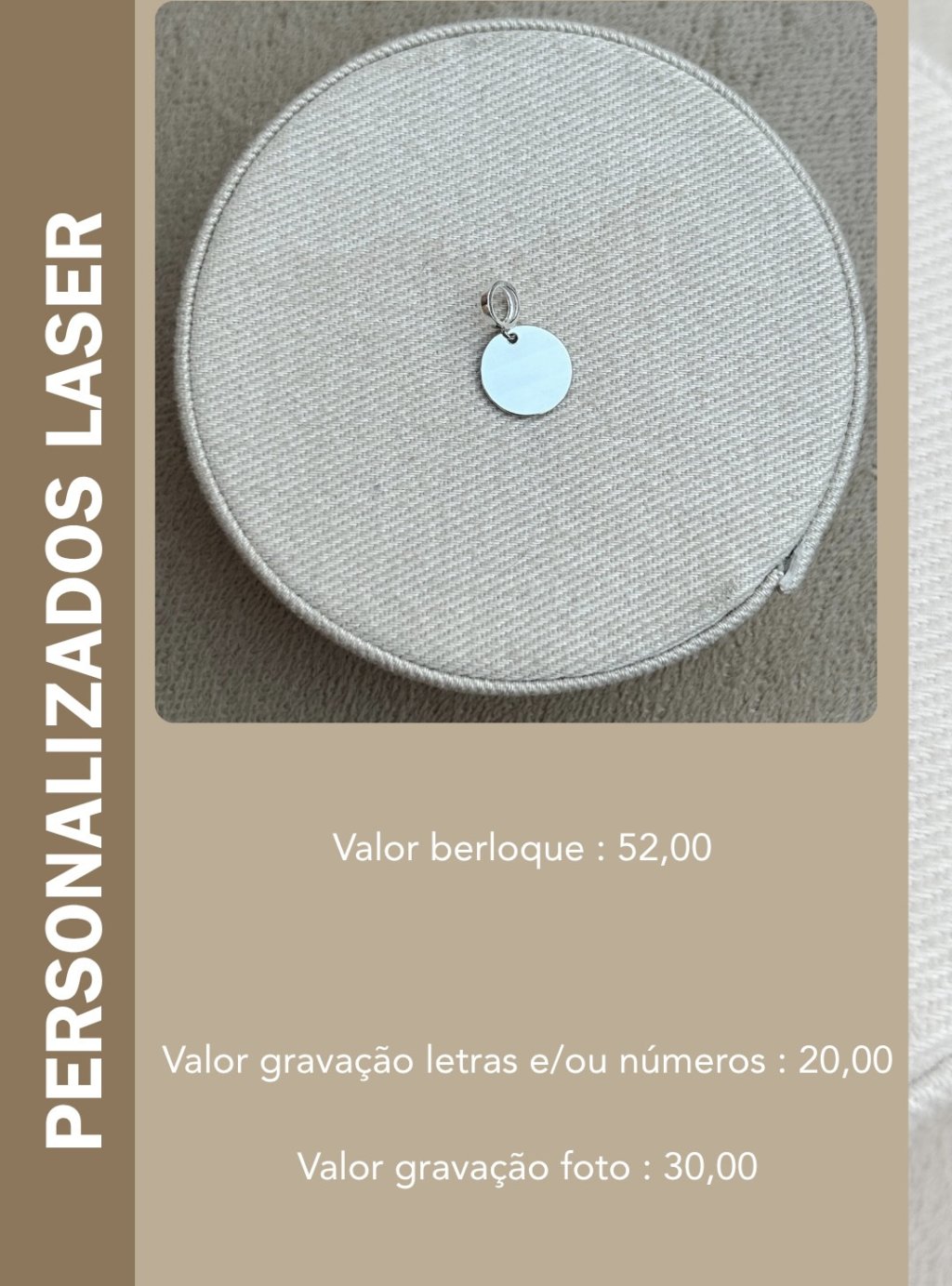 BERLOQUE PLAQUINHA PERSONALIZADO LASER 