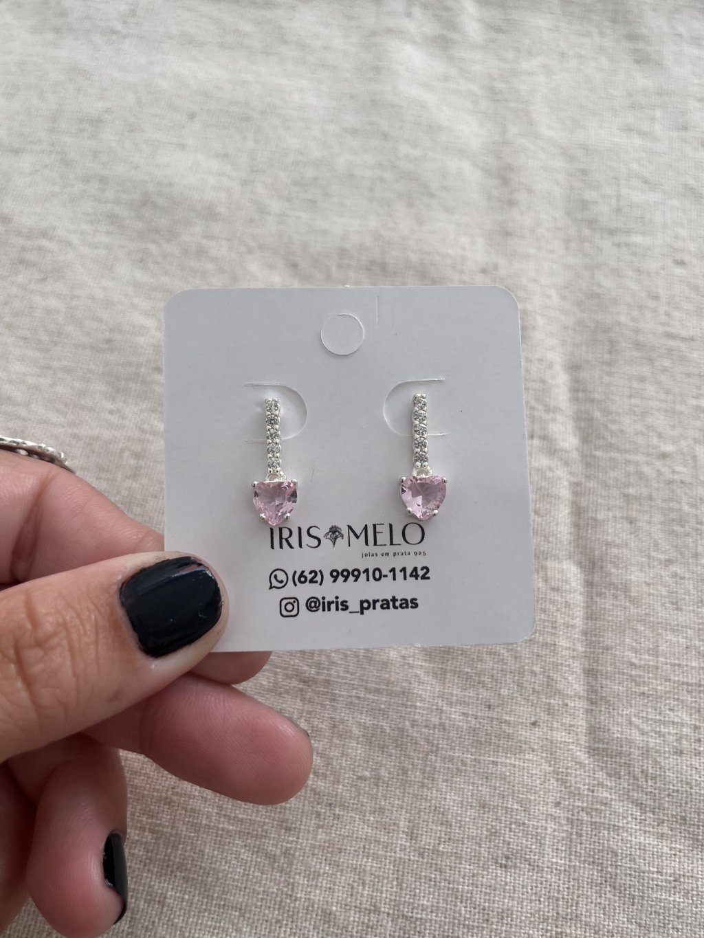 BRINCO CORAÇÃO ROSA PEDRAS 