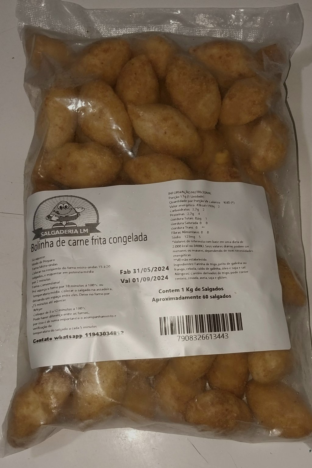 BOLINHO DE CARNE FRITO E CONGELADO