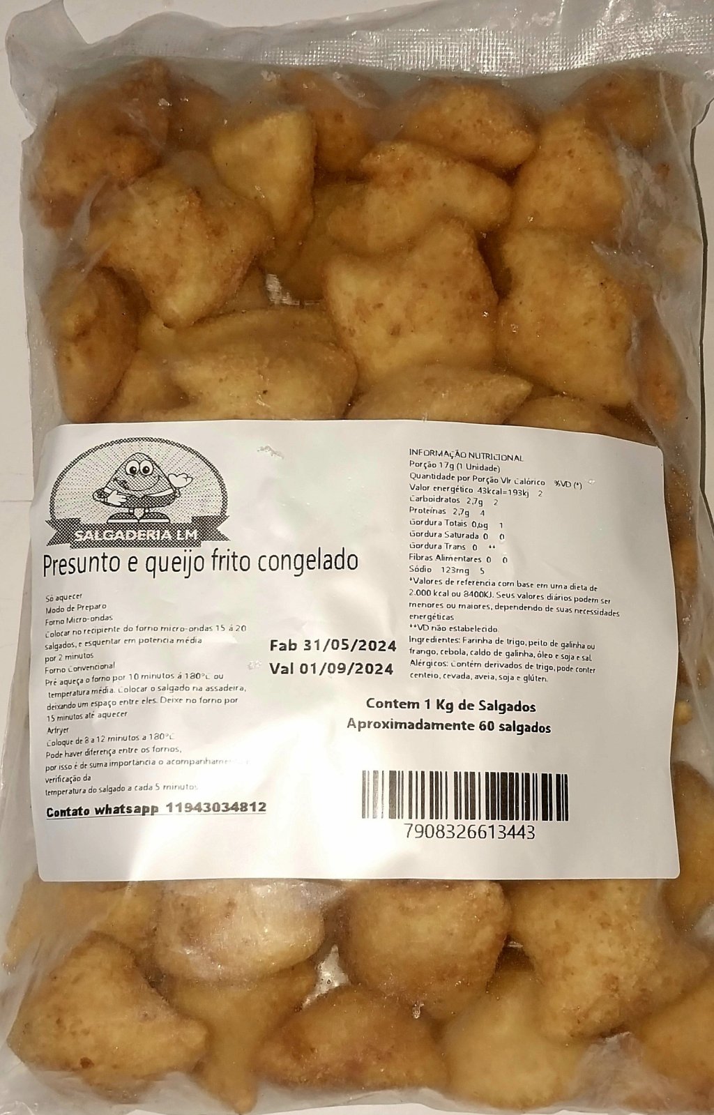 BOLINHO PRESUNTO E QUEIJO FRITO E CONGELADO