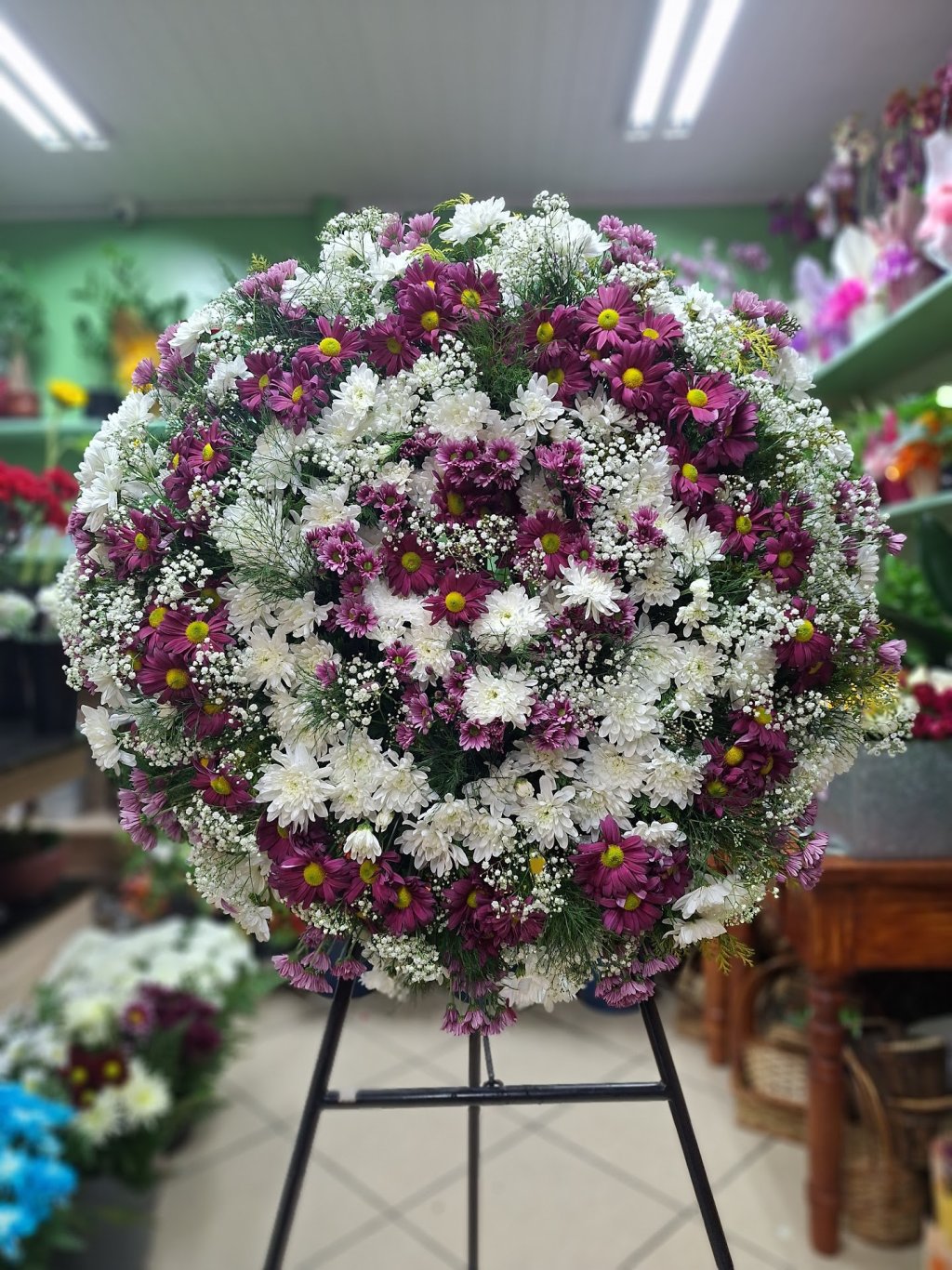 Coroa Fúnebre Mista - Lealdade e Paz (Branco e Vinho 90cm)