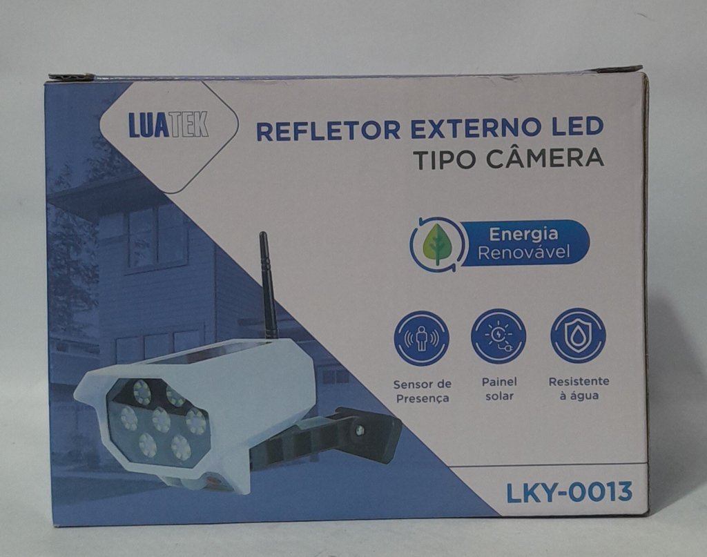 Refletor Externo Led Tipo Cãmera Energia renovável com sensor de presença Marca LUATEK Modelo LKY-00013