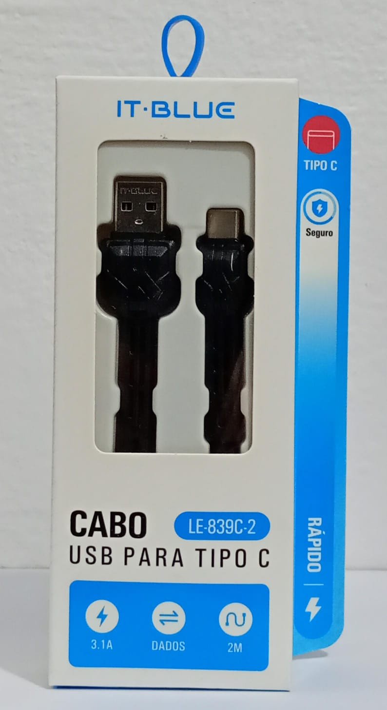 CABO CARREGAMENTO RAPIDO USB PARA TIPO C 3.1A 2M MARCA ITBLUE 