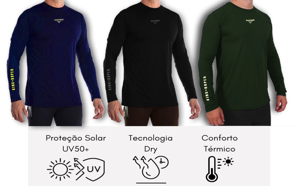 Camiseta Uv Dry Preto ou Azul Masculina