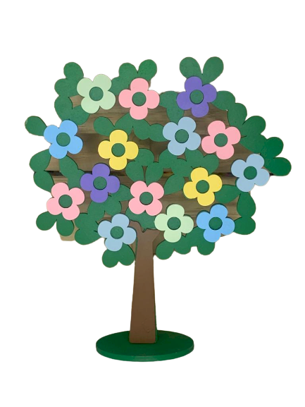 ARVORE NA BASE FLORES COLORIDAS 30CM MDF 541573