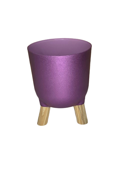 CACHEPOT ACRILICO BRULET C/PES DE MADEIRA 16CMX12,5CM 32104