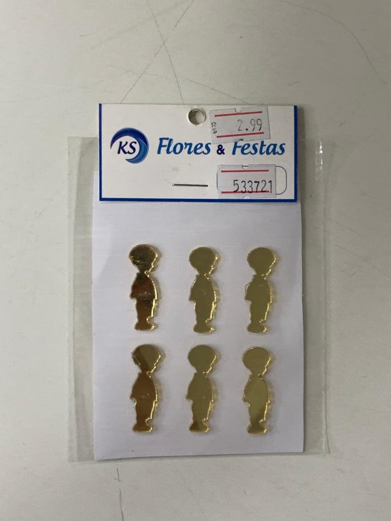 APLIQUE ACRILICO PET C/6 DOURADO MENINO 533721