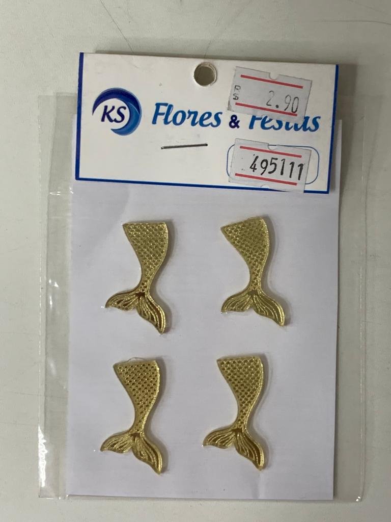 APLIQUE ACRILICO DOURADO RABO SEREIA C/4 495111