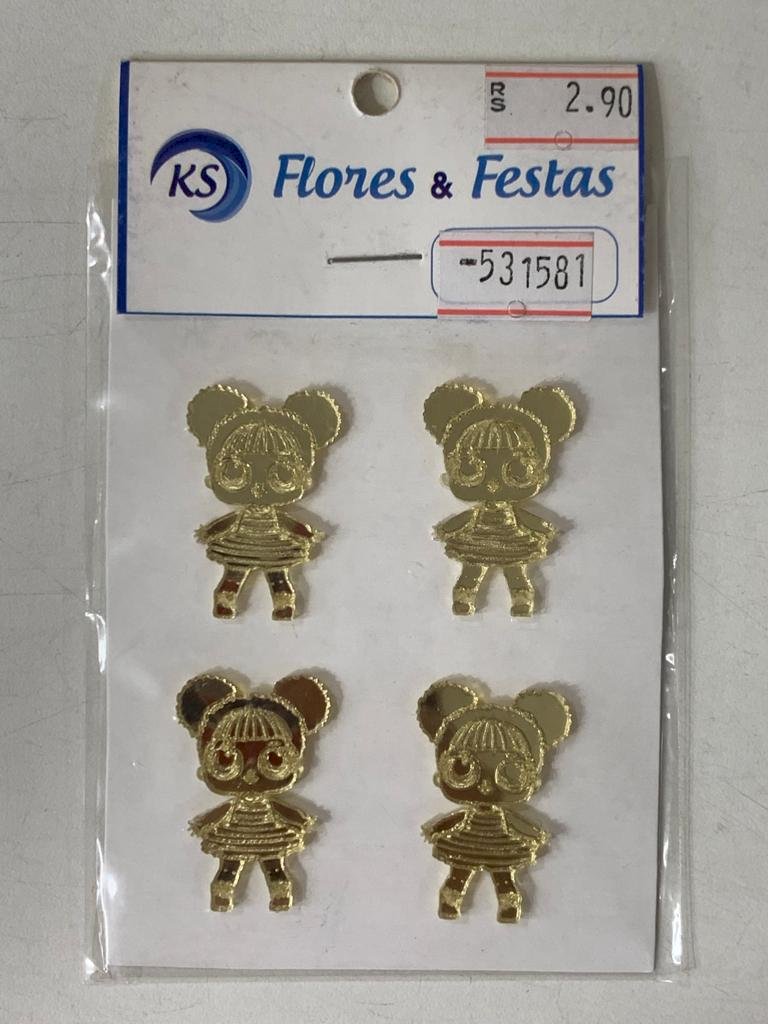 APLIQUE ACRILICO DOURADO BONECA LOL C/4 531581