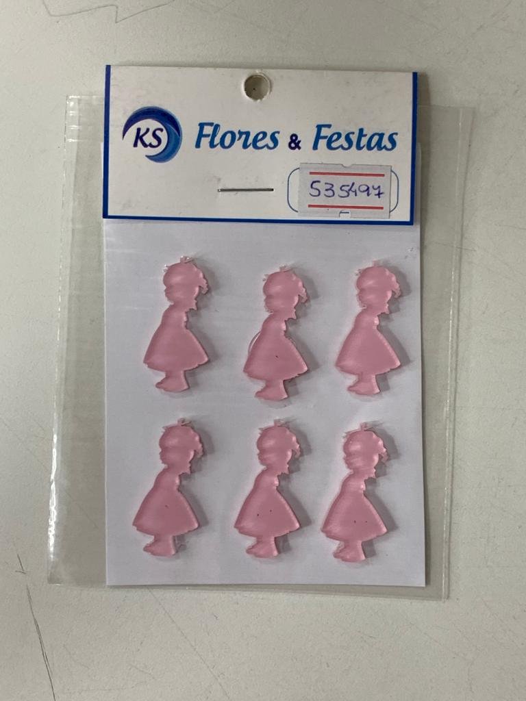 APLIQUE ACRILICO MENINA ROSA BB C/6 535497