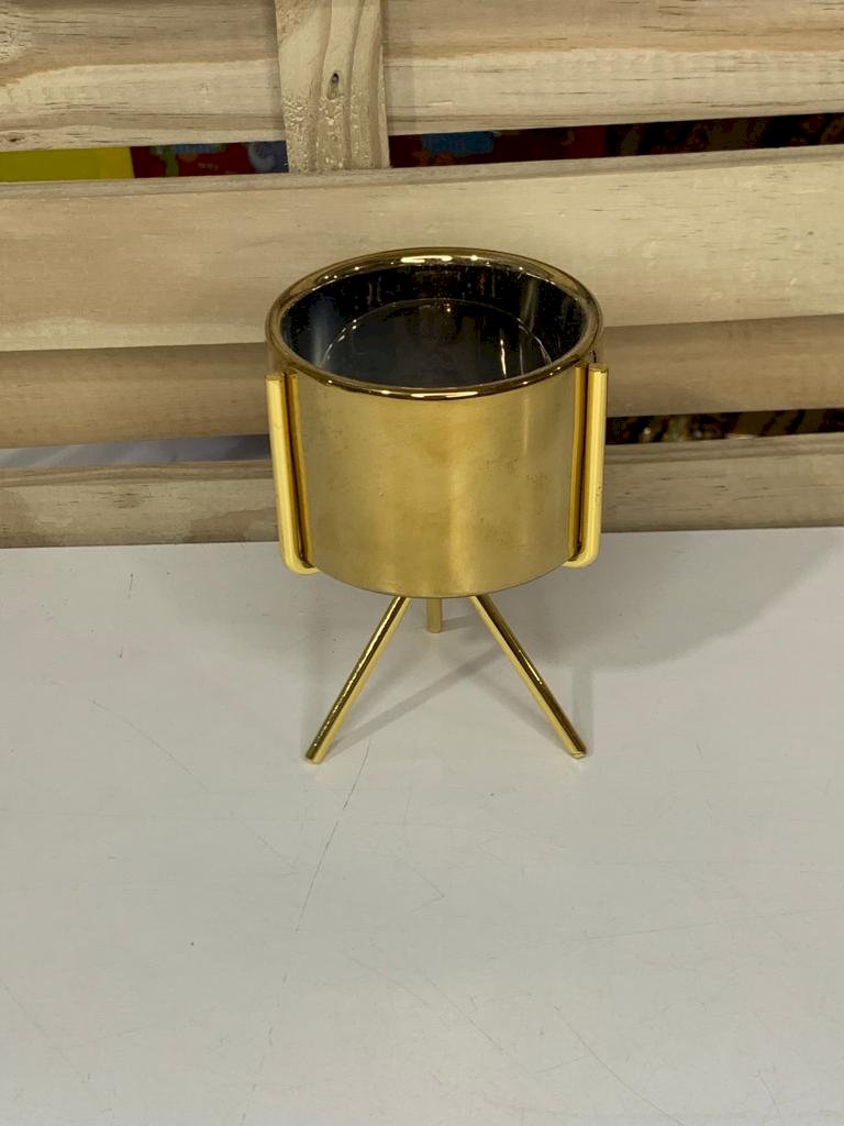 VASO DE RESINA C/SUPORTE DE METAL 8.3X8.3X12.4CM 230693 3069