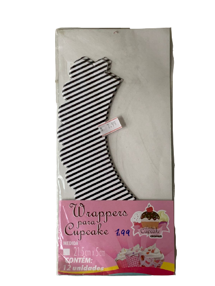 WRAPS P/CUPCAKE LISTRAS PRETO 21,5X5 C/12UN 229015