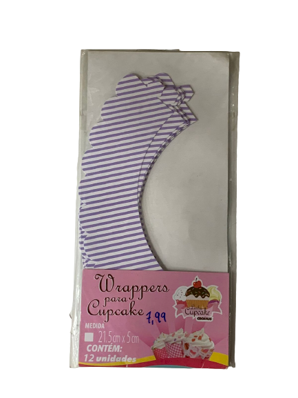 WRAPPERS P/ CUP CAKE LISTRAS LILAS 21,5X5 10UN
