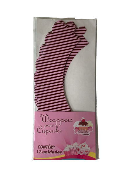 WRAPPERS P/ CUP CAKE LISTRAS ROSA/MARROM 21,5X5 10UN