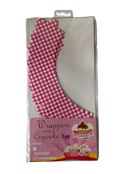 WRAPPERS P/ CUP CAKE XADREZ ROSA 21,5X5 10UN