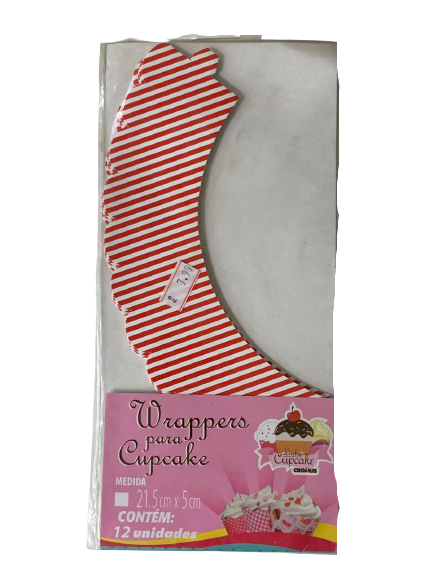 WRAPPERS P/ CUP CAKE LISTRAS VERMELHA 21,5X5 10UN