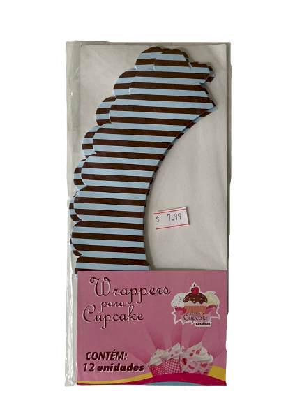 WRAPS P/CUPCAKE LISTRA AZUL/MARROM 21,5X5 229027
