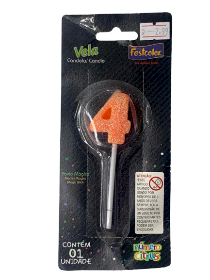 VELA NUMERO CITRUS LARANJA N4 101462