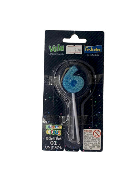 VELA NUMERO CITRUS AZUL N6 101444