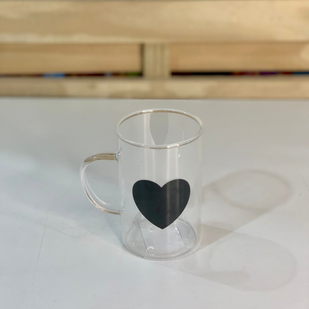 CANECA VIDRO BOROSSILICATO RESIST A CALOR BLACK HEART 280ML