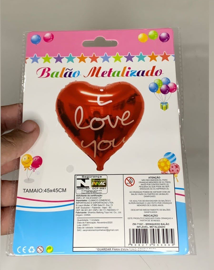 BRINQUEDO BALAO INFLAVEL METALIZADO CORACAO I LVE YOU 053095