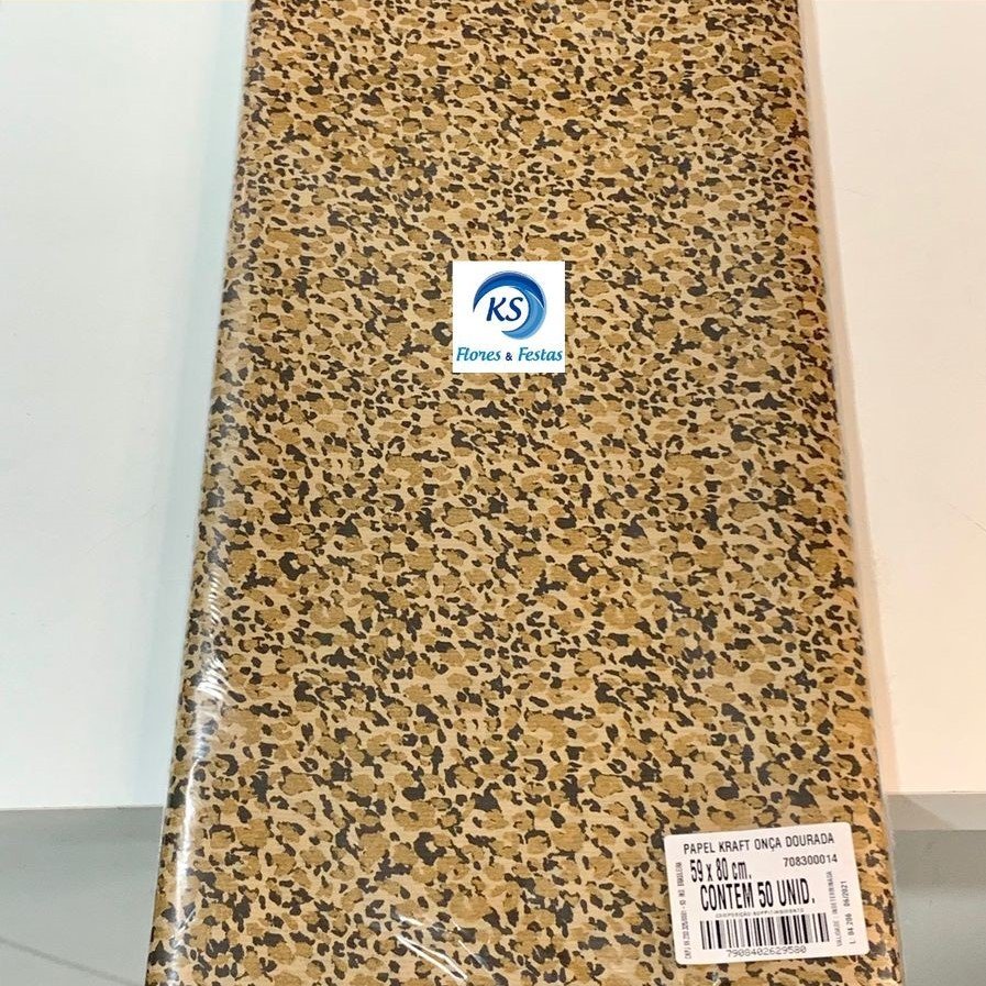 PAPEL KRAFT ESTAMPADO ONCA DOURADA 59X80 C/50 UNID 629580