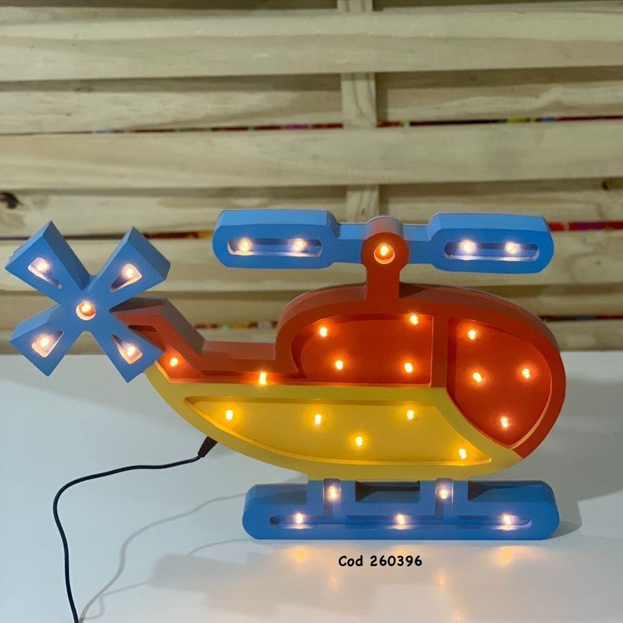 LUMINOSO LED HELICOPTERO DE MADEIRA COM CABO USB EP039