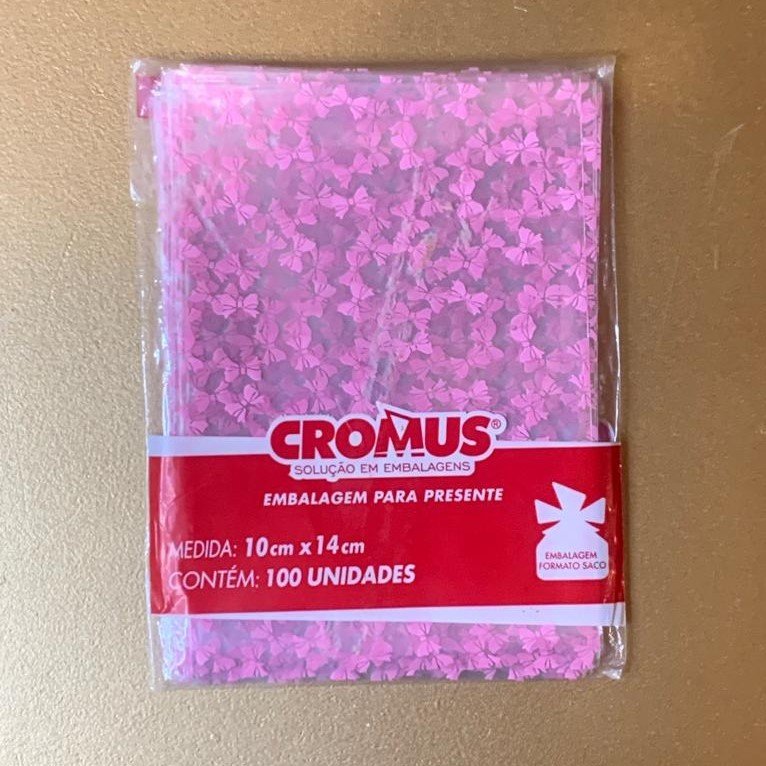 SACO TRANSP 10X14 - LACINHO ROSA C/100 050241