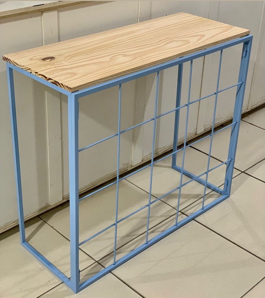 MESA METAL COM MADEIRA PINUS DOURADA 95X39X81CM
