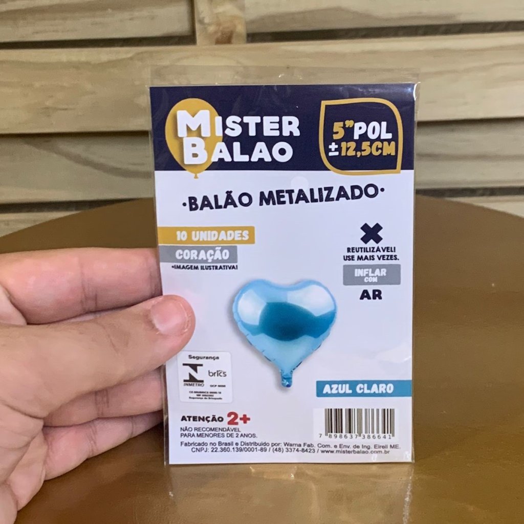 WM BALOES CORACAO 5POL 12,5CM AZUL CLARO C/10 386641