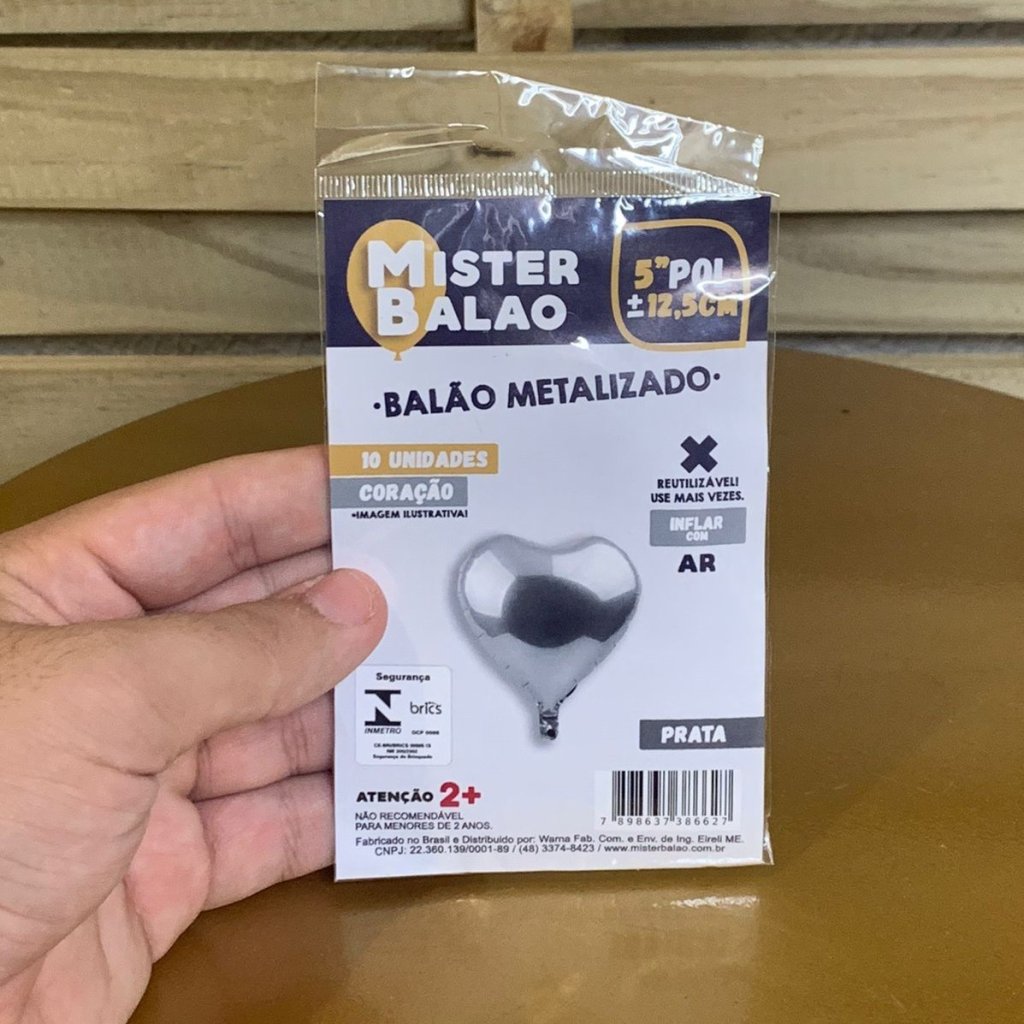 WM BALOES CORACAO 5POL 12,5CM PRATA C/10 386627