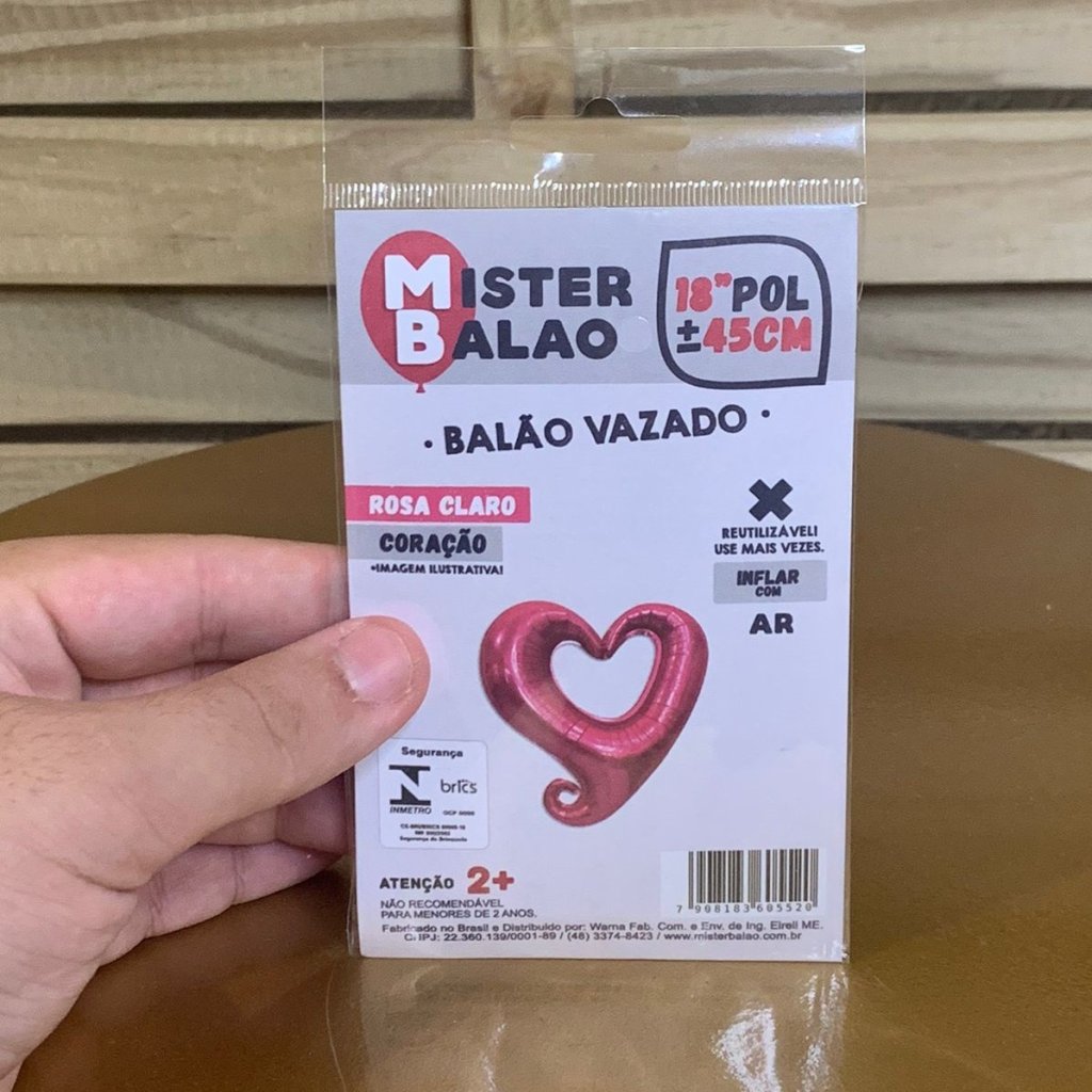 WM BALOES CORACAO VAZADO 18POL 45CM ROSA CLARO 605520