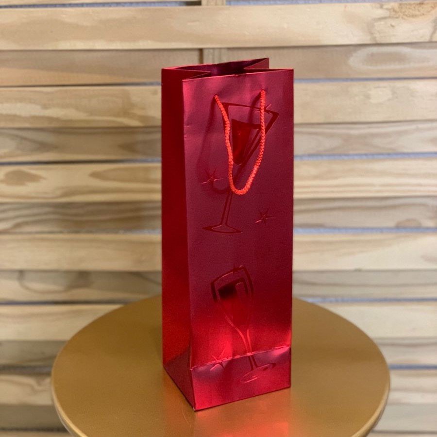 SACOLA DE VINHO 12X36X10CM VERM/OURO 230631