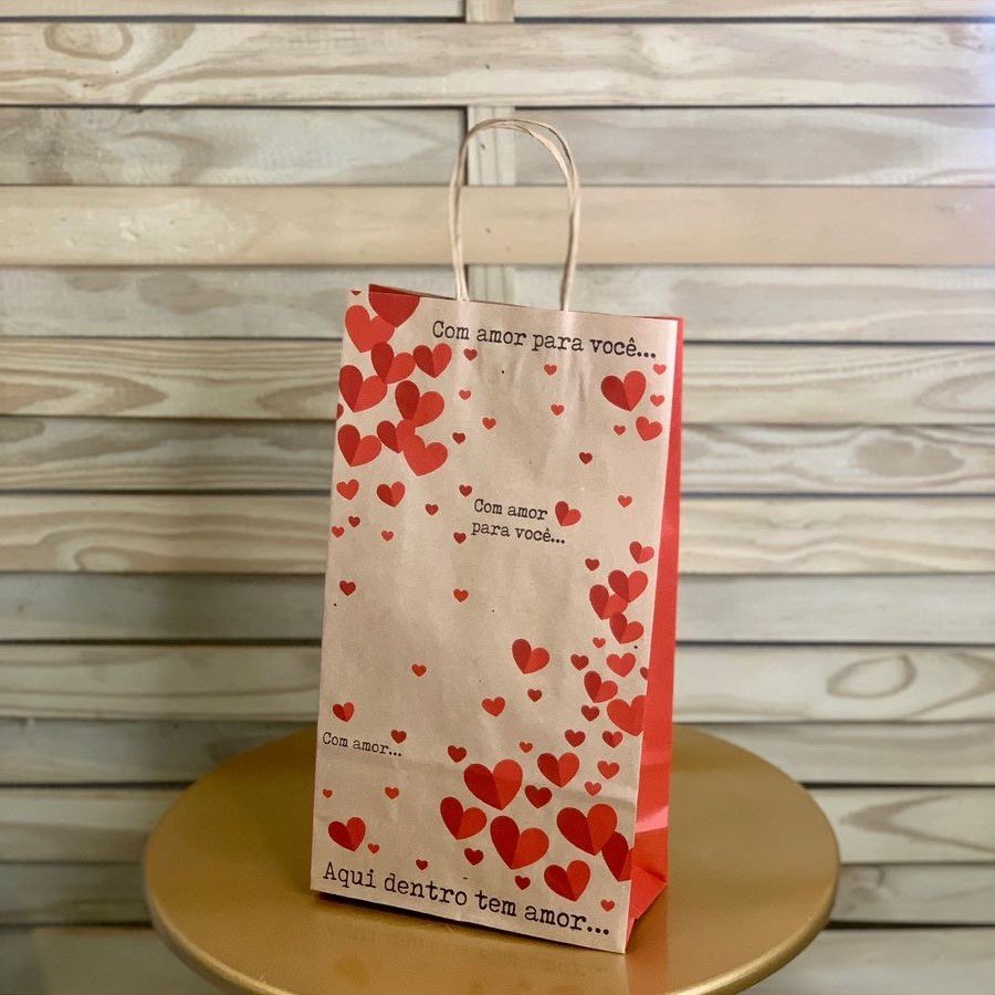 SACOLA KRAFT CHUVA DE AMOR 32CMX18CMX8,5CM NATUR/VER 34869