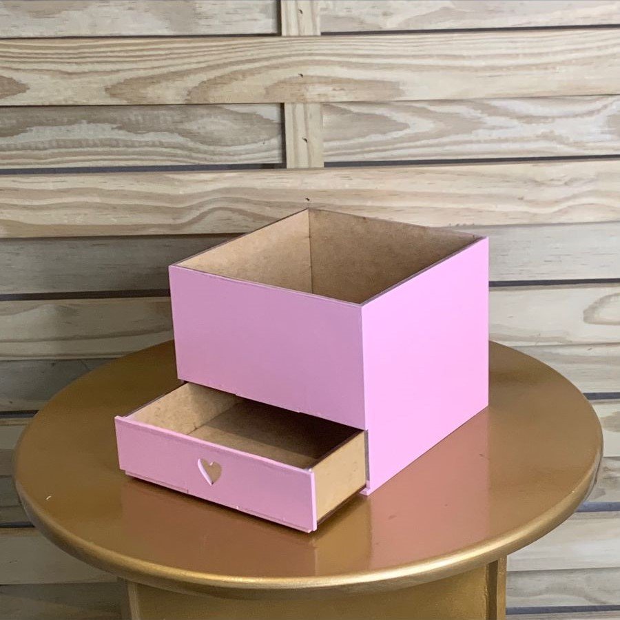 CAIXA 15X15X15CM C/GAVETA MOVEL PINTADA ROSA 596917