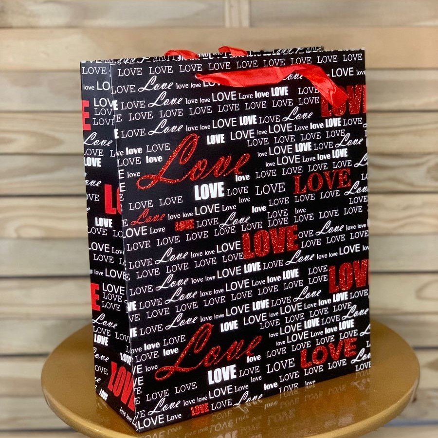 SACOLA DE PAPEL PARA PRESENTE LOVE 26X32X10CM 253371