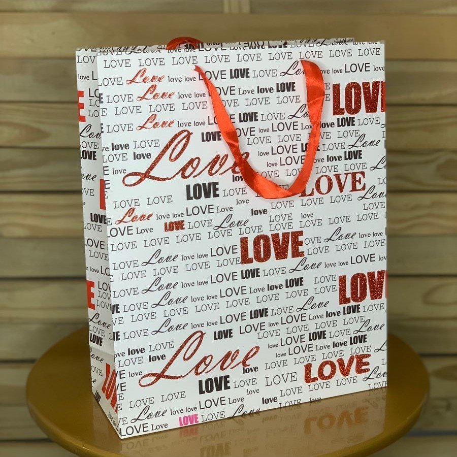 SACOLA DE PAPEL PARA PRESENTE LOVE 26X32X10CM 253371