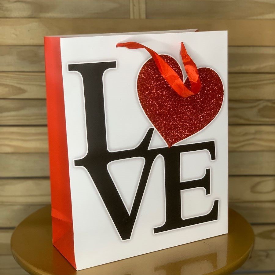 SACOLA DE PAPEL PARA PRESENTE LOVE 26X32X10CM 253371