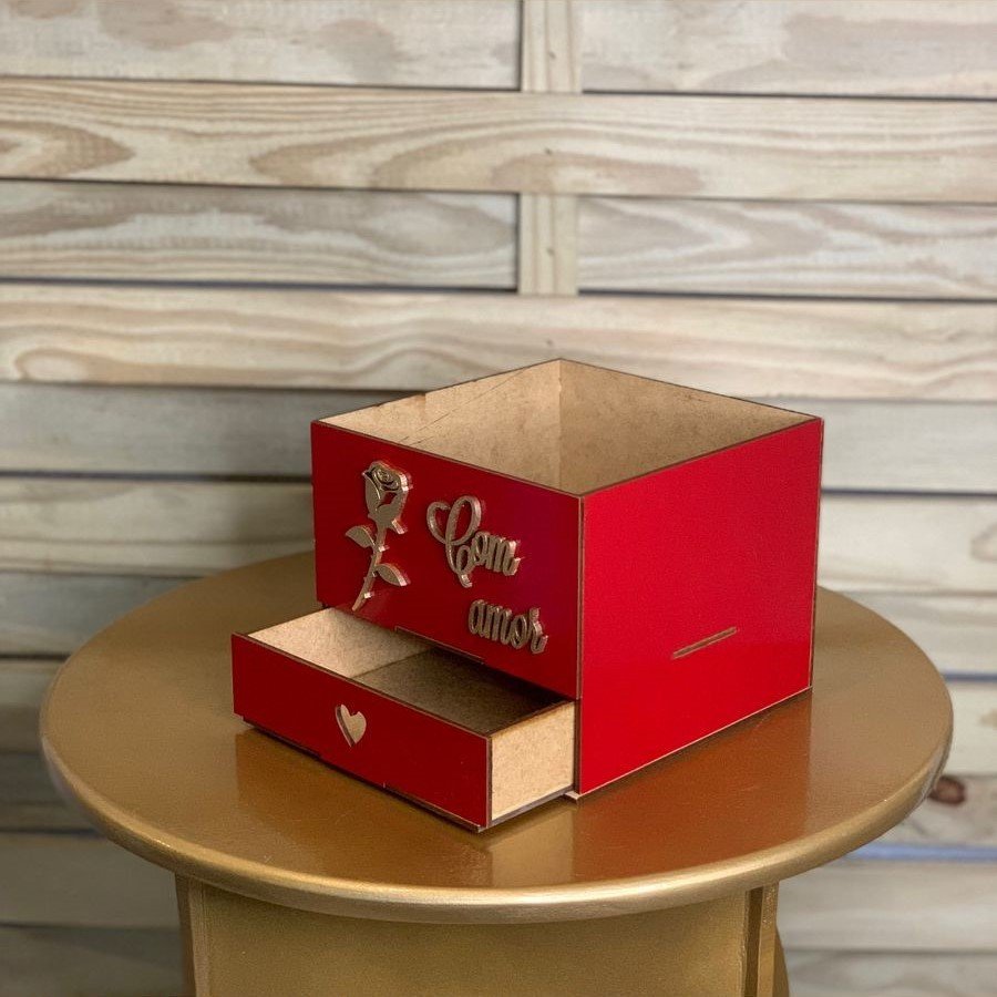 CAIXA 15X15X15CM C/GAVETA MOVEL PINTADA VERMELHO 599956