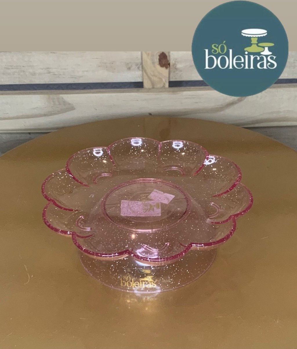 BANDEJA FLOWER GLITTER COM PE ROSA BB 033419