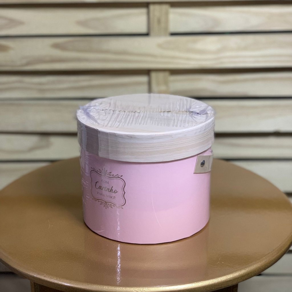 CAIXA LUXO REDONDA C/HOT STAMP 16CMX16CMX13CM ROSA 35875