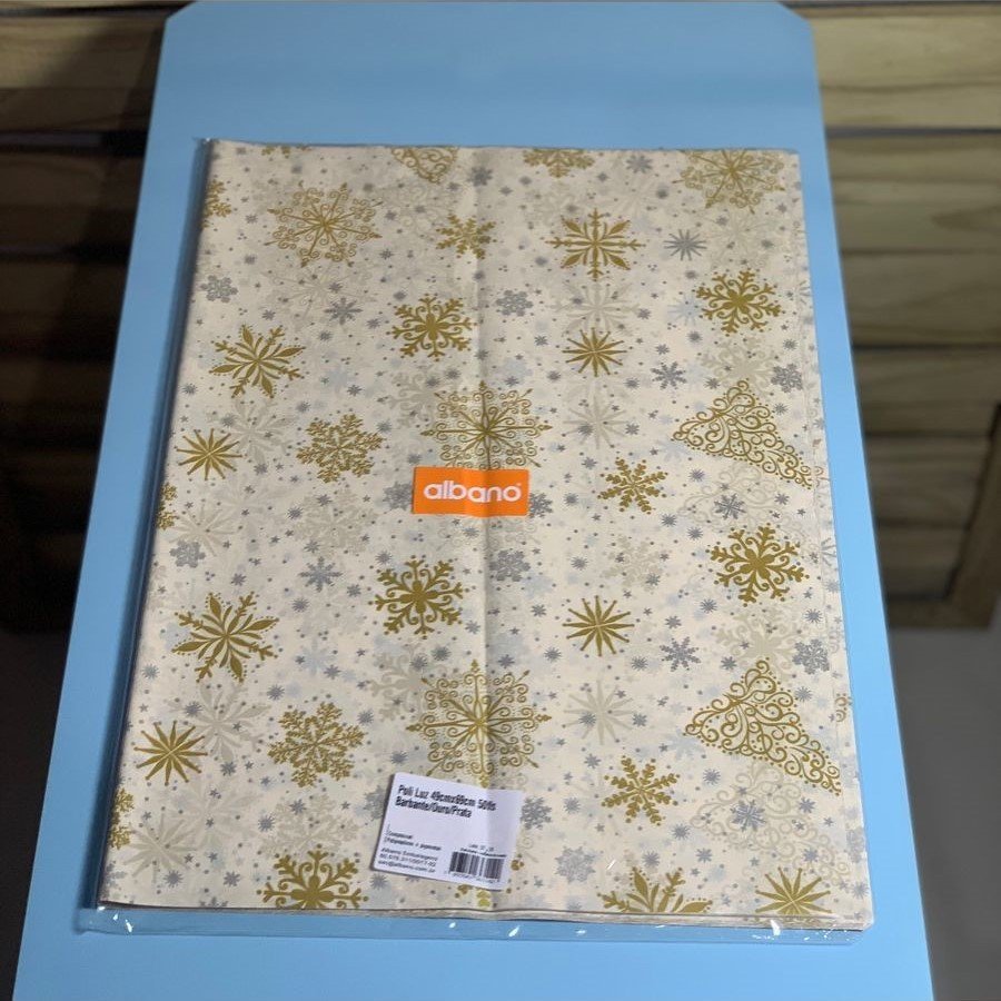 POLI LUZ 49CMX69CM 50FLS BARBANTE/OURO/PRATA 36114