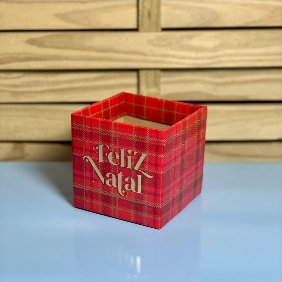 CACHEPOT QUADRAD FELIZ NATAL C/HOT ST 11X11X11CM 10PC 36073